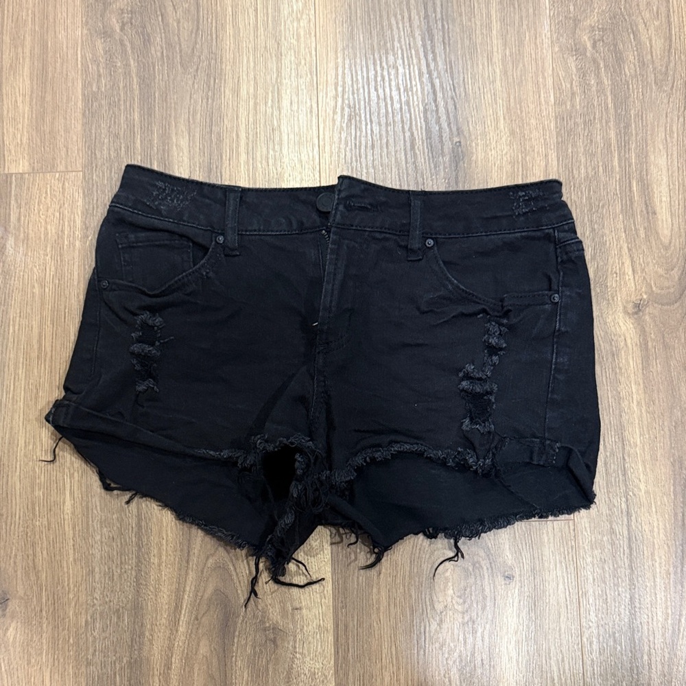 Women's Black Distressed Denim Shorts